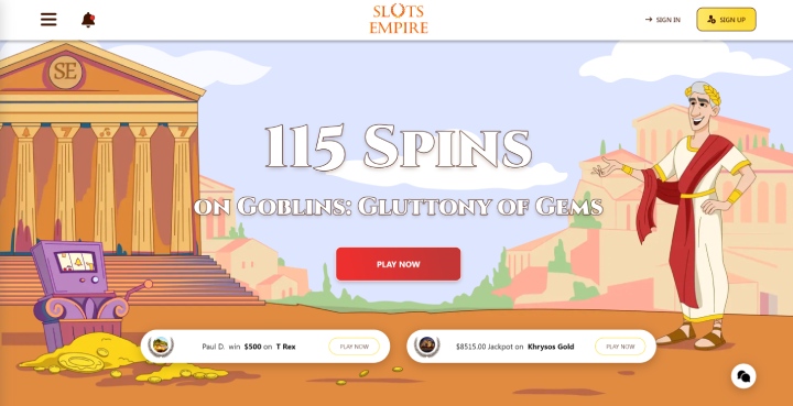 Slots Empire 115 Free Spins Homepage