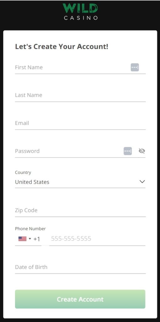 Wild Casino HowTo Step 2 Sign Up